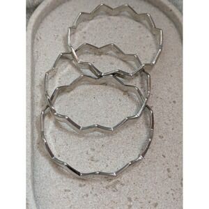 Silver Tone Bangle Bracelet Set of 3 Nestling Zig Zag Pattern Layering Abstract